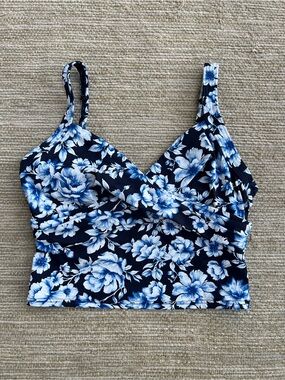 Lands' End Blue White Floral Tankini Crop Swim Top size 6